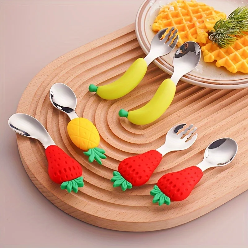 3pcs/pack Stainless Steel Fruit Fork and Spoon, Short-Handle Cutlery Set with Box, Perfect for Fruits Ice Cream and Cake