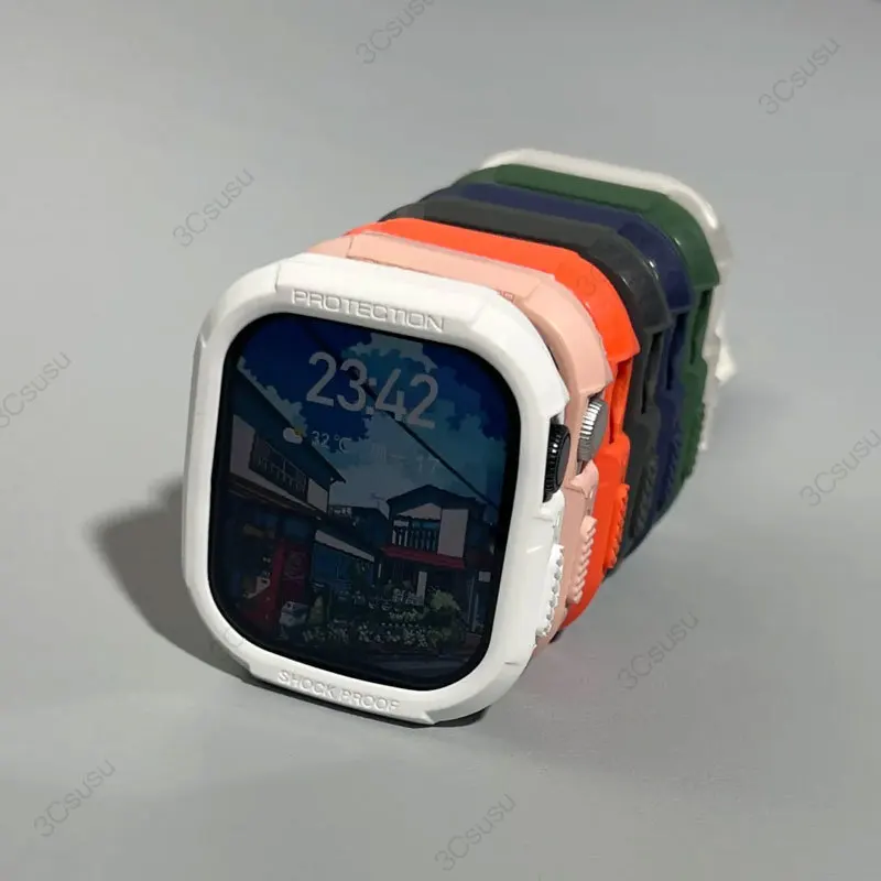 Чехол и ремешок из ТПУ для Apple Watch Series 9 45 мм 44 мм 41 40 мм 8 7 Силиконовый ремешок для Iwatch Ultra 2 49 мм Series 6 5 4 S9 SE 3 2 1