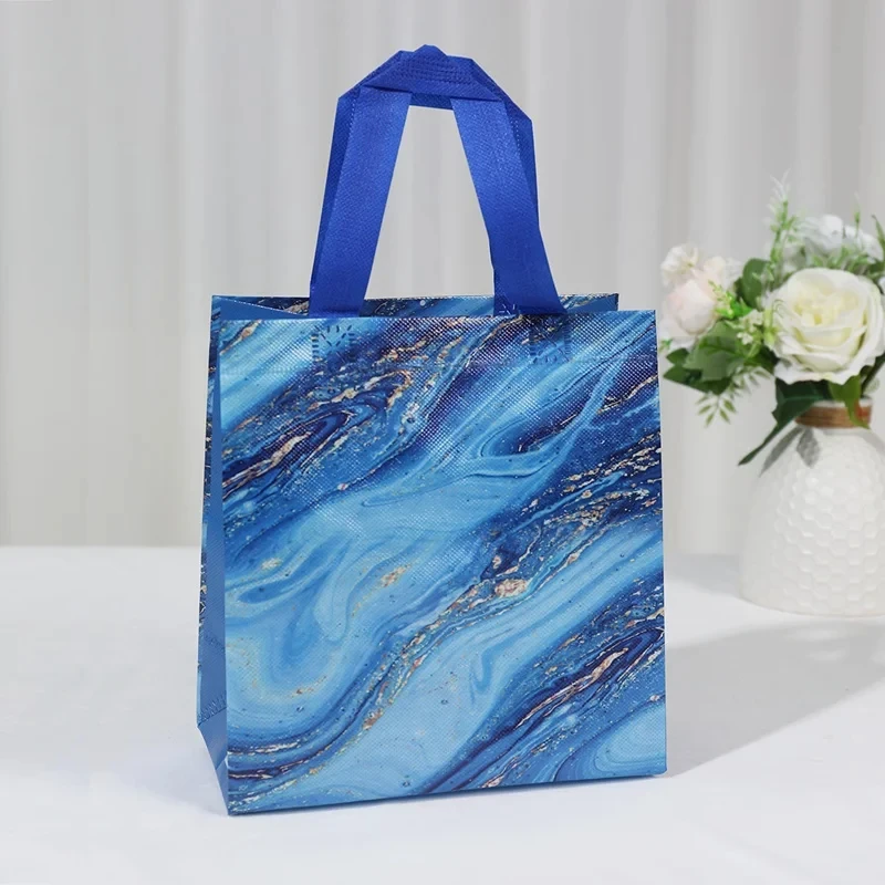 6pcs Marble Design Gift Bag Non-woven Tote Bag For Birthday Party Gift Packaging Decoration Wedding Gifts for Guest Cookies Bag