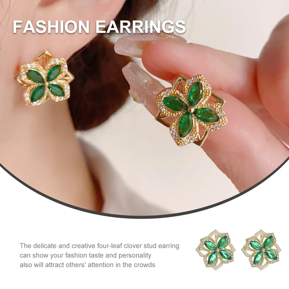 

1 Pair St. Patrick'S Day Four-Leaf Clover Earrings Shamrock Zircon Studs Resin Drop Earrings For Women Party Festival Gift