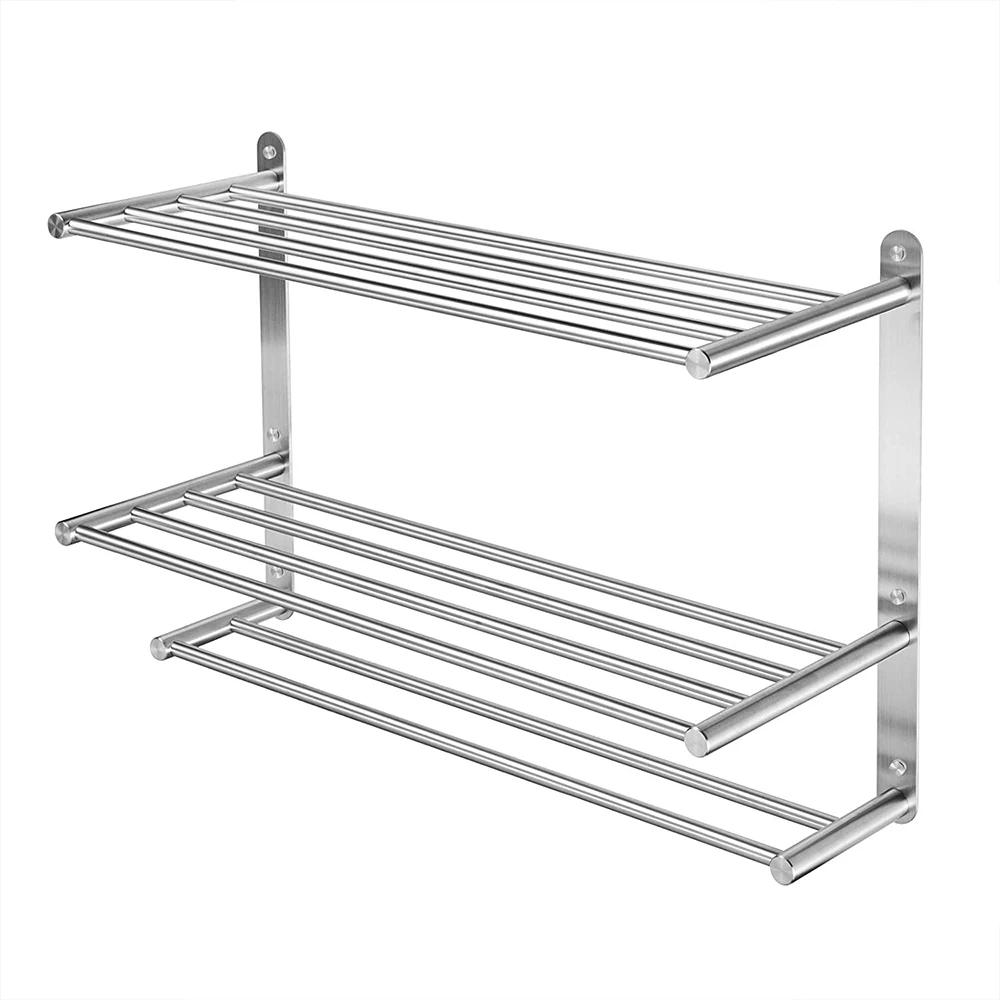 3 Tier Bath Towel Bar Rack Stand Stainless Steel Wall-Mounted Shower Shelf  24-Inch