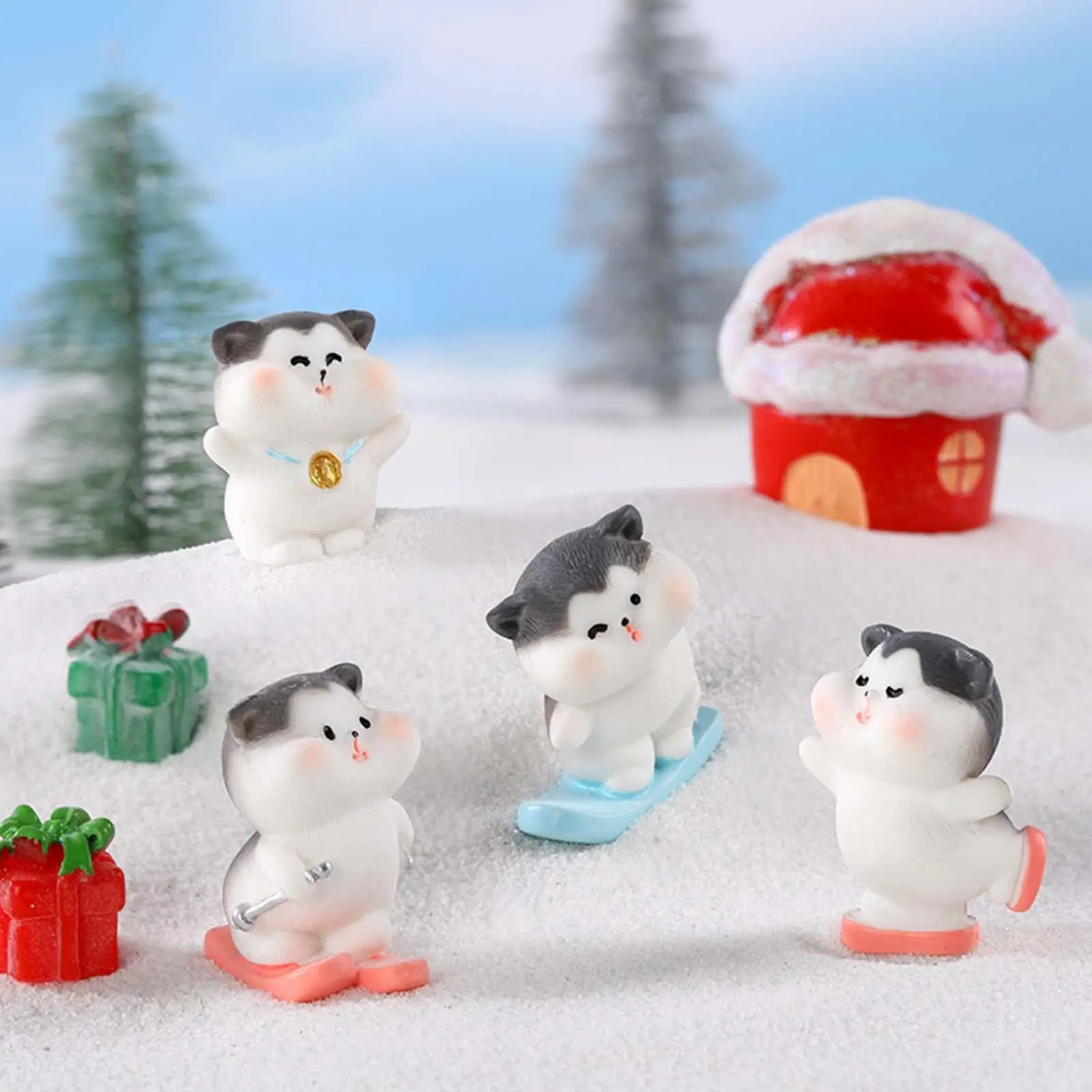 9x Sporting Skiing Cat Kitten Statue Resin for Gift Housewarmings Weddings
