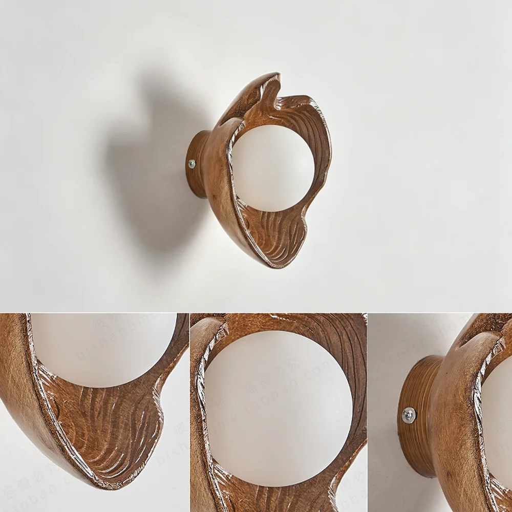 

Resin Fiberglass Wood Grain Wall Lamp LED Creative Wall Sconce Vintage Light For Bedroom Living Room Corridor Home Decor