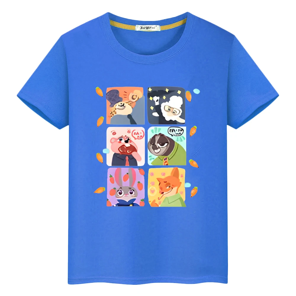 

Disney Print t shirt for kids boy 10year 100%Cotton Kawaii Tops y2k one piece Zootopia 2 anime Short pride tshirt girls clothes