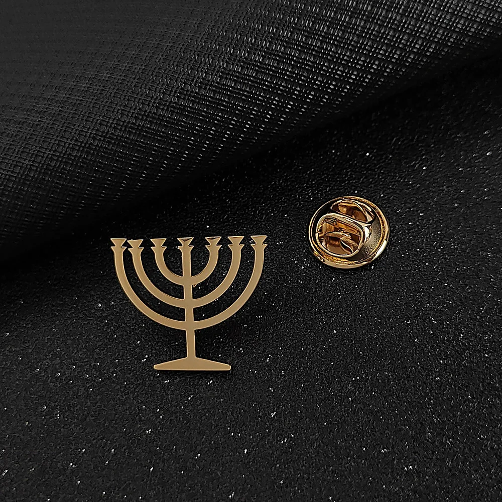 Joodse Menorah Heren Broche Rvs Revers Pin Pak Versiering Accessoires Bruiloft Bruidsjonkers Cadeau