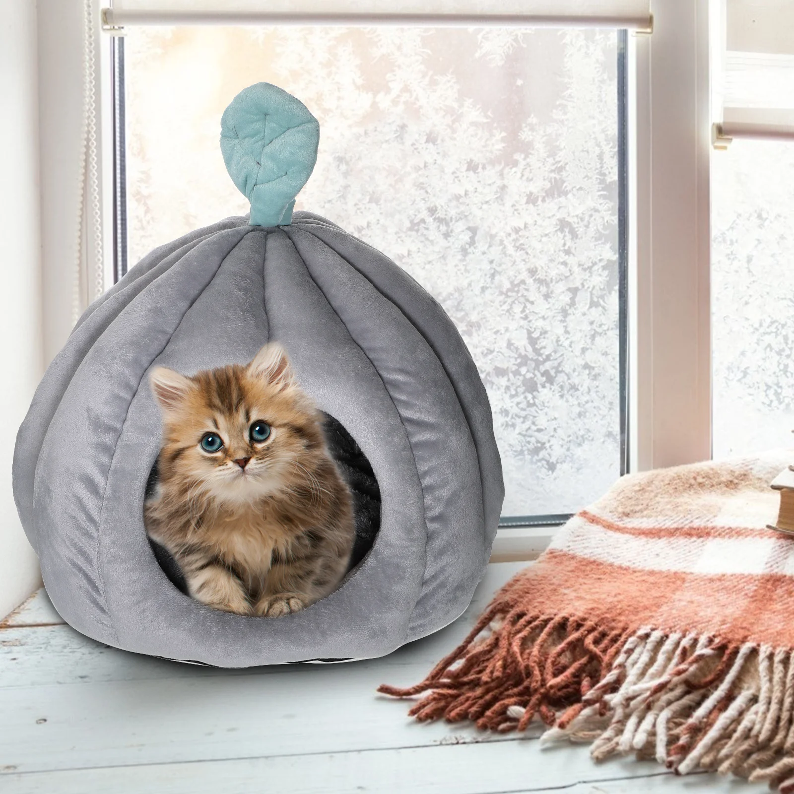 

Cat Bed Nest Small Dog Pet Supplies Kitten Tent Warm Kennel Grey Cushion Durable
