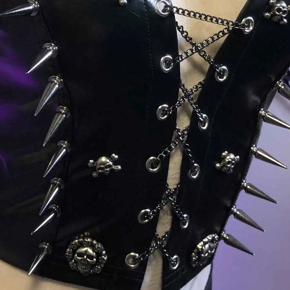 Goth Punk Rock Emo Teschio Y2K TOPS Teen Borchiato Rivetto Carro armato gotico Kawaii E-Girls anni '90 Eco Club Wear Fai da te fatto a mano Grunge Harajuku