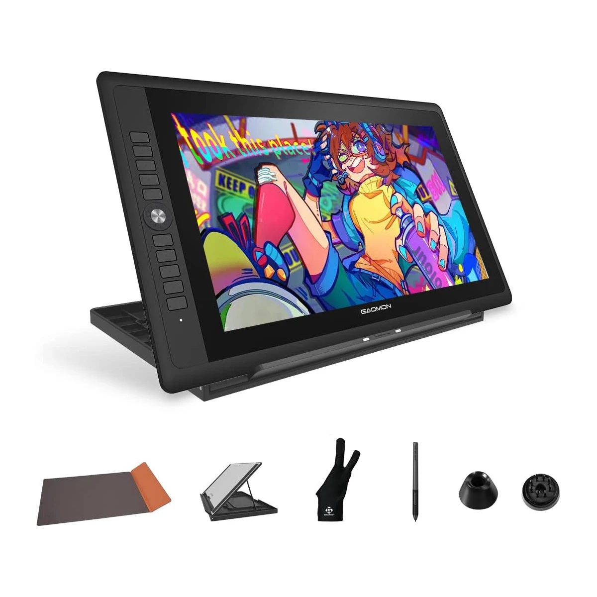 Gaomon Graphics Tablet PD156 Pro 15.6 Inch Screen Pen Display 120% sRGB Drawing Art Monitor with Powerful Dial 10 Shortcut Keys