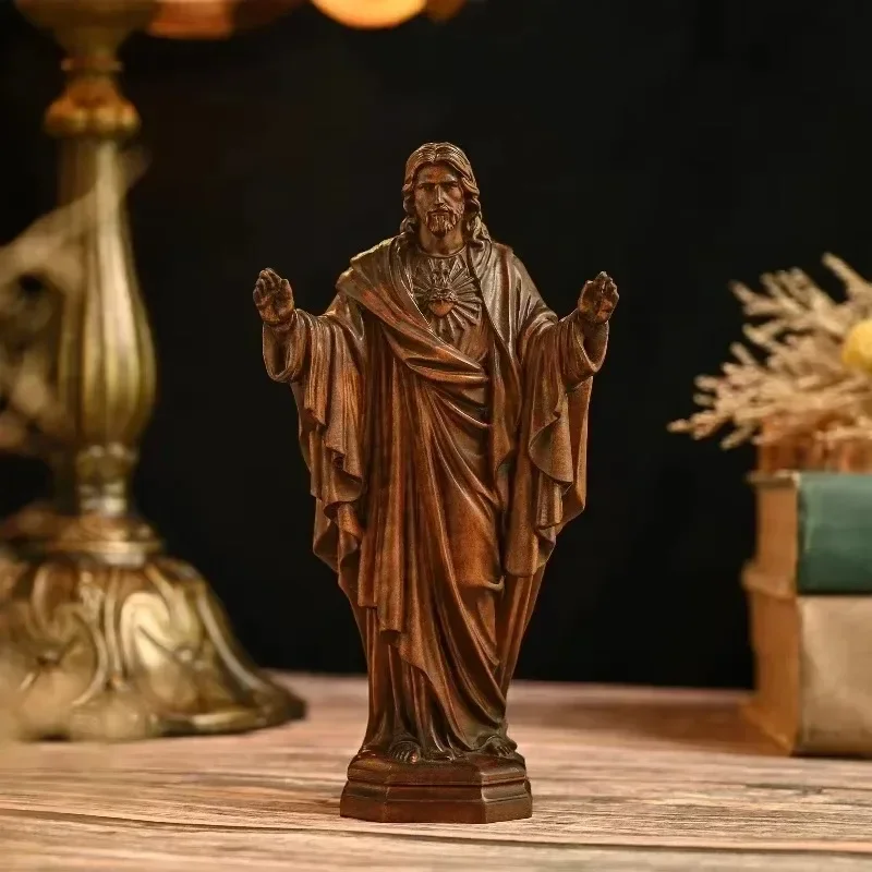 

Vintage Solid Wood Handmade Carving Handicrafts Jesus Sacred Statue Ornaments Office Decorations