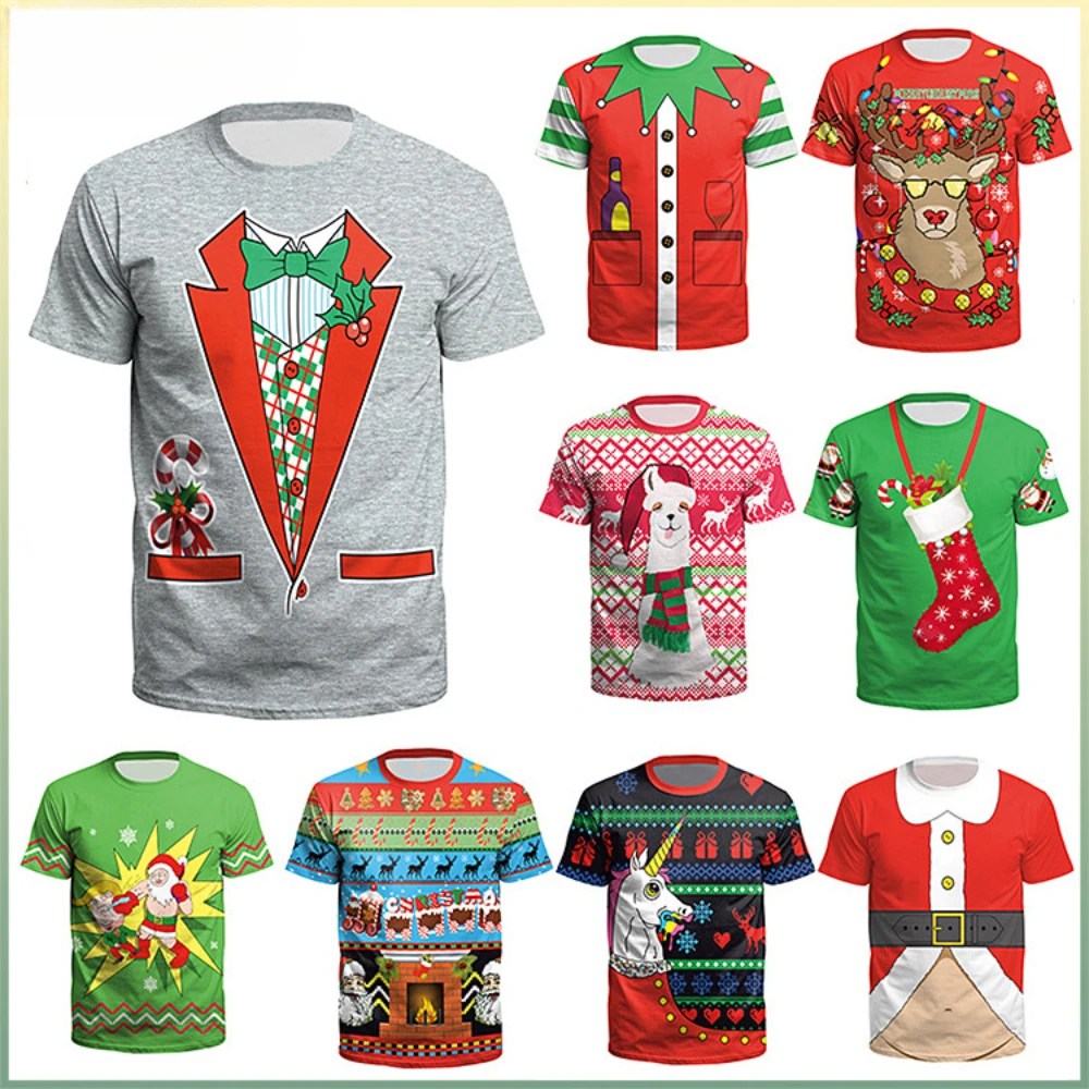 3D Printed T-shirts Christmas Eve Christmas T-shirts Men Women Casual Short Sleeved Santa Shirt Tops  Funny Christmas T Shirt