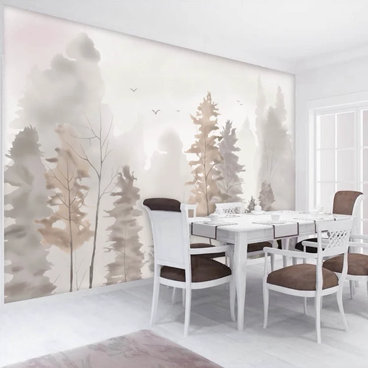 Customize wallpaper of any size Nordic modern cream color forest mural living room sofa background wall decoration 3d wallpaper