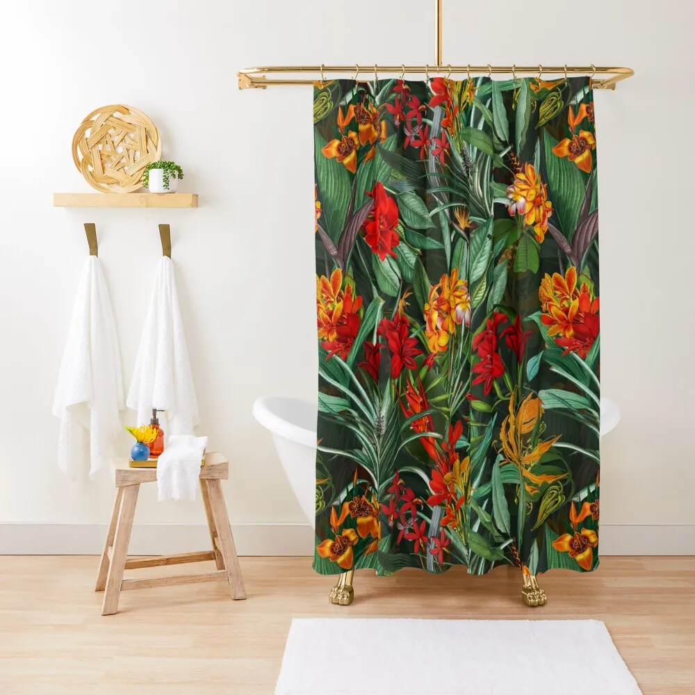 

Vintage Tropical Jungle Garden Black Shower Curtain For Bathrooms With Beautiful Designs Bathroom Accessories Shower Set Curtain