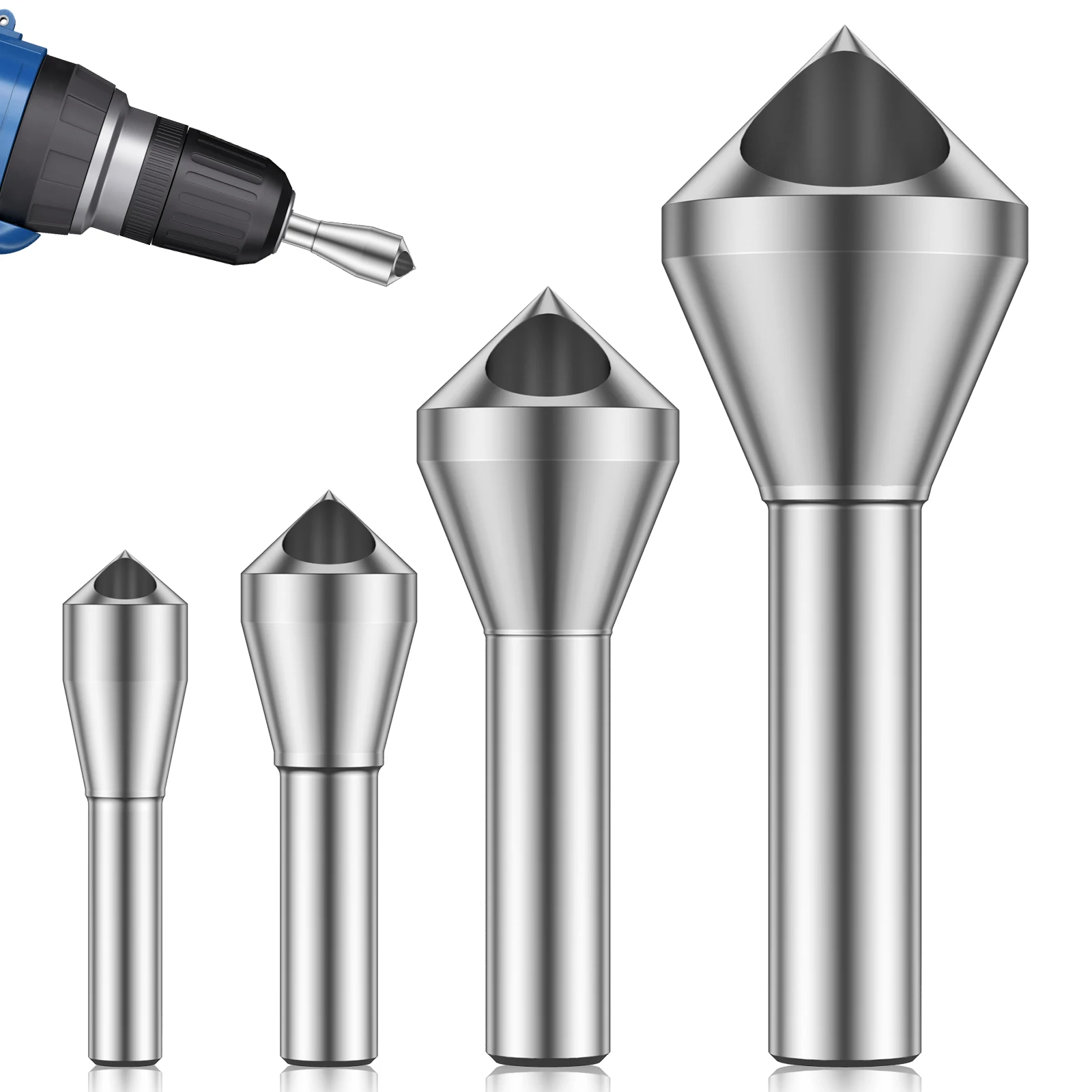 

4pcs Chamfer Deburring Drill Bit Set 90 Degree Steel Countersink Drill Bits Hole 2-20mm Deburring Bits Round Shank Hole Cutter