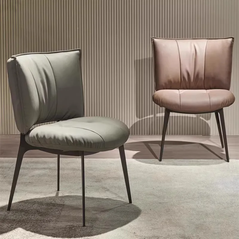 

Italian minimalist dining chair household high-end casual leather soft bag restaurant chair designer model room cafe chair