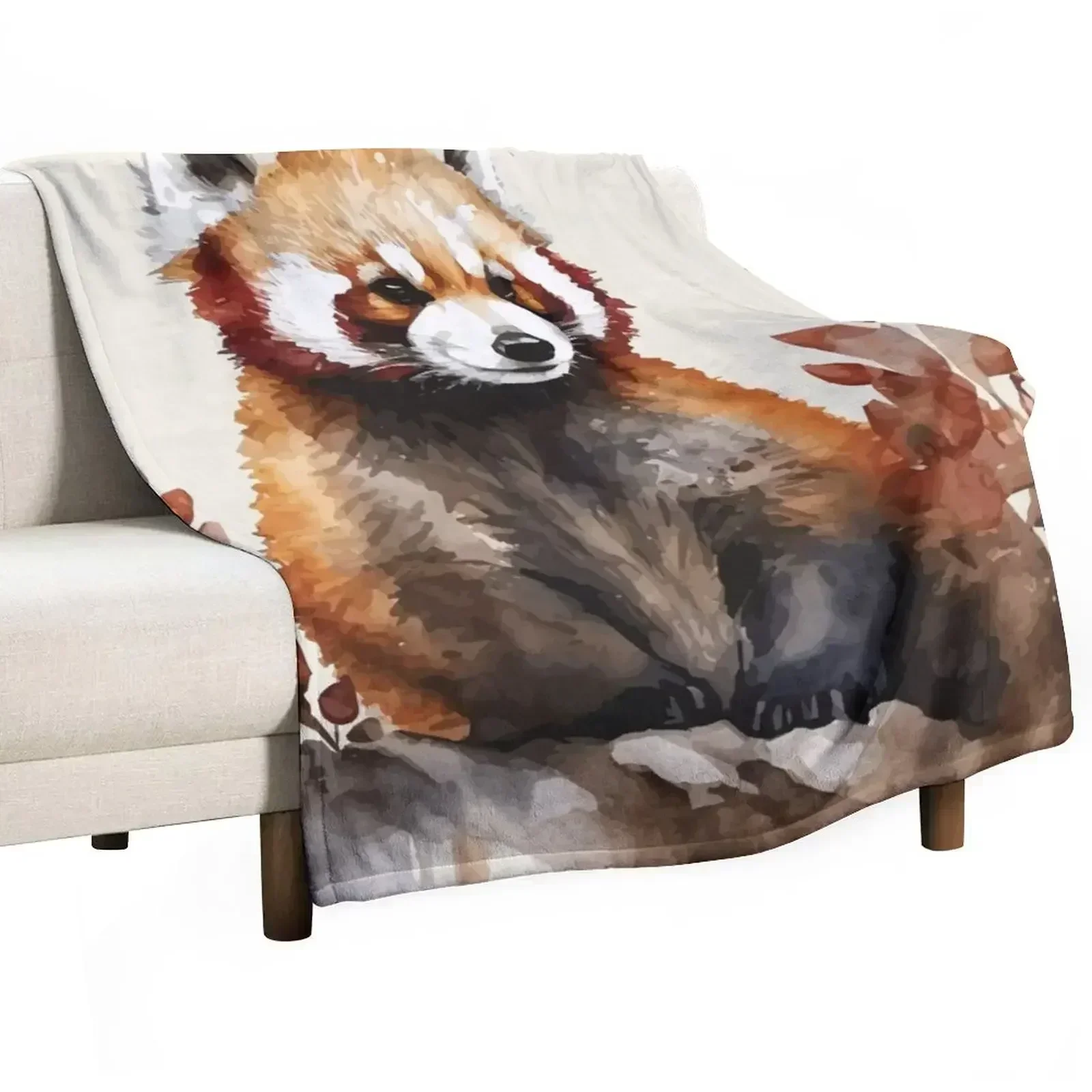 

A Cute Red Panda in an Earthy Watercolor - Boho Spirit Animals Throw Blanket Thermal Flannels Blankets