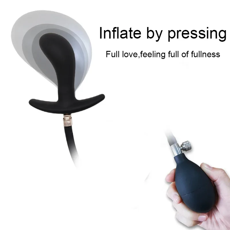 Silicone Inflatable Butt Plug with Pump - Black Expandable Anal Stretcher, Prostate Massager Sex Toy for Men Women