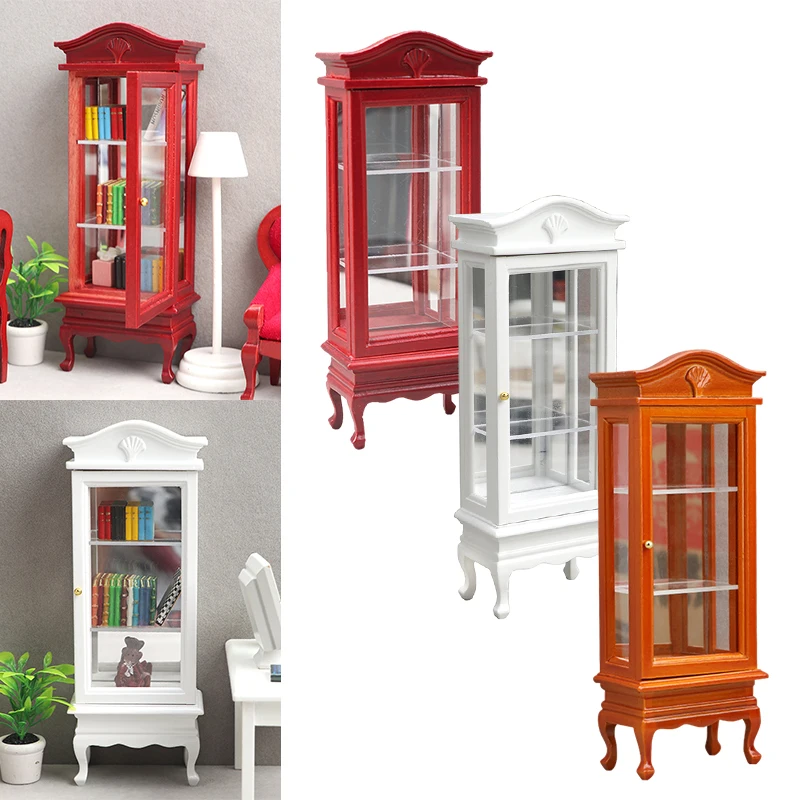 1Pc 1:12 Dollhouse Simulation Wooden Cabinet Display Cupboard Model Dollhouse Miniature Bookcase Furniture Decor Dolls House Toy