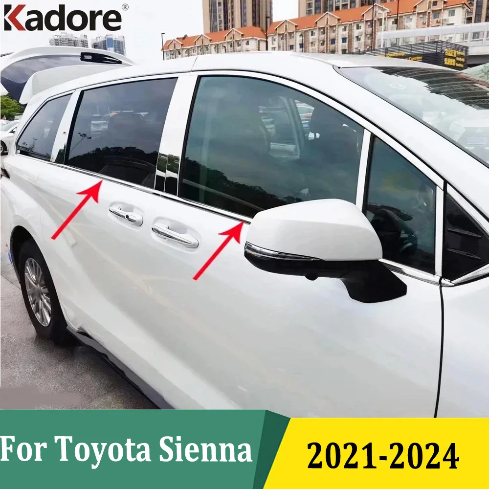 

Для Toyota Sienna 2021 2022 2023 2024 боковые двери окна нижние полосы отделка внешние автомобильные аксессуары нержавеющая сталь