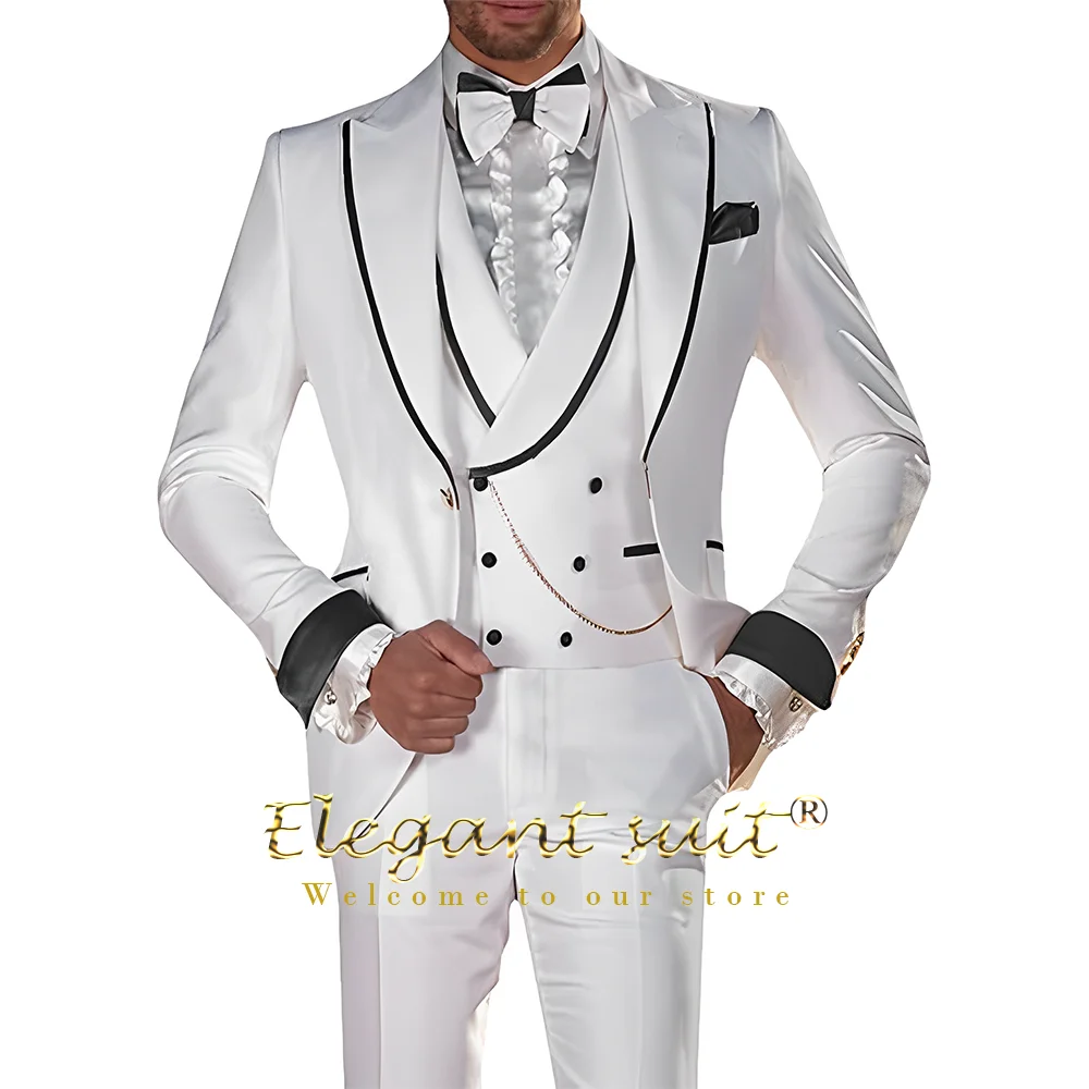 Heren Trouwpak 3 Delige Set (Jas + Broek + Vest) Custom Slim Fit Smoking Double Breasted Vest Piek Revers Bal Diner Pak