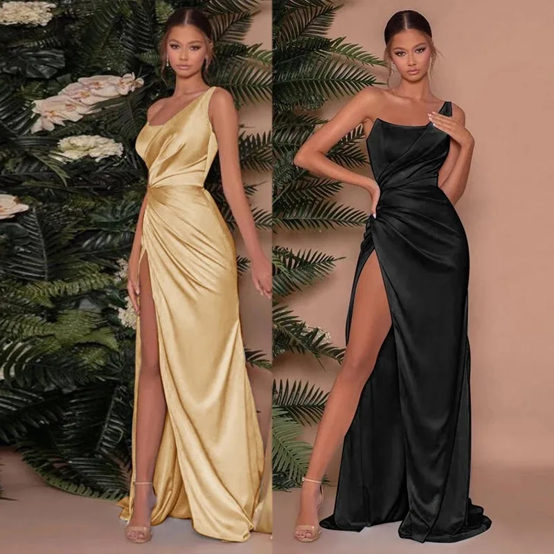 Elegant Strapless Spaghetti Satin Dress Y2K Summer Elegant Sexy Slim Dress Strap Woman Evening Dress Birthday Party Elegant Robe