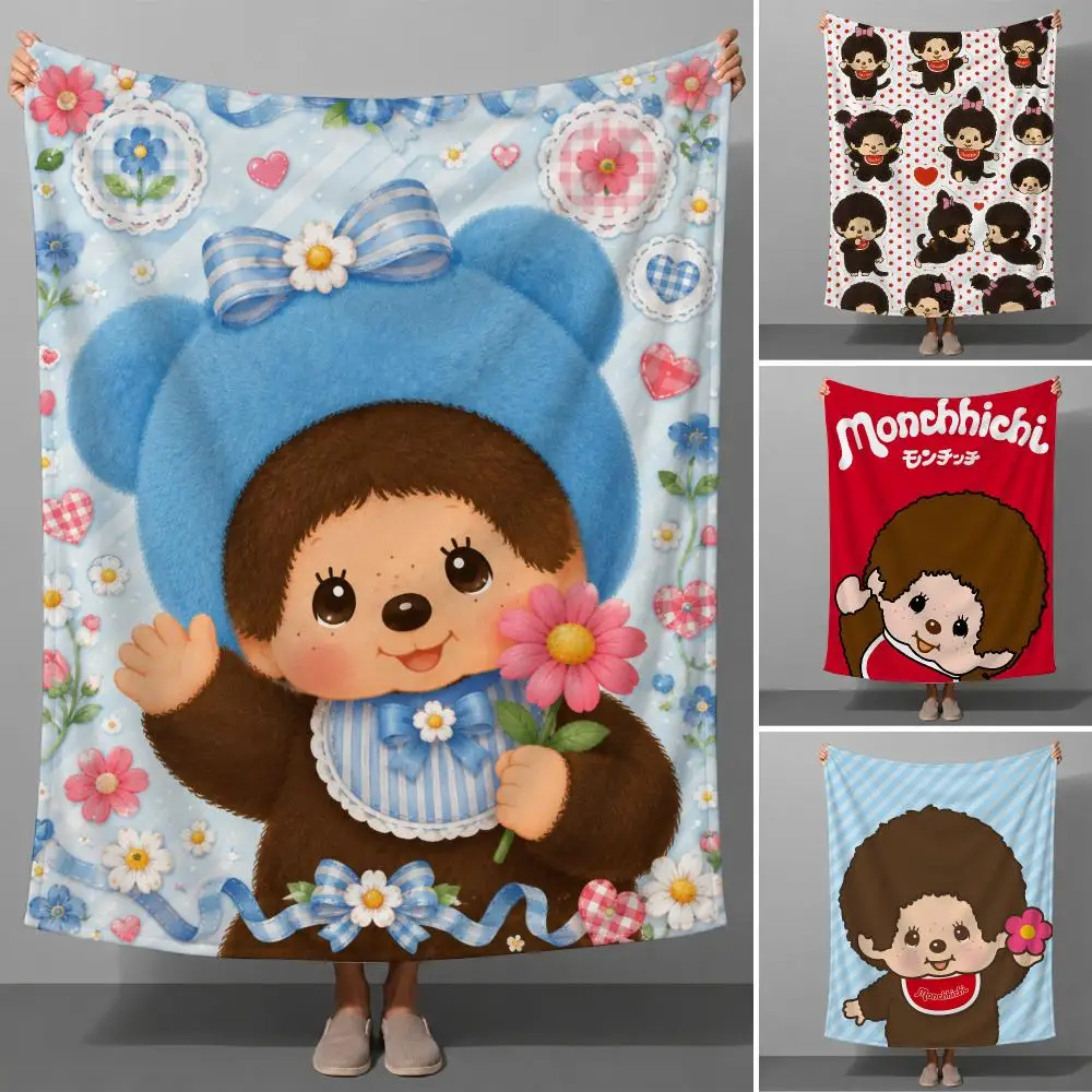 Toy M-Monchhichi Vintage Kawaii Doll Throw Soft Flannel Throw Blanket for Couch Bed Sofa Warm Cozy Lightweight All Season