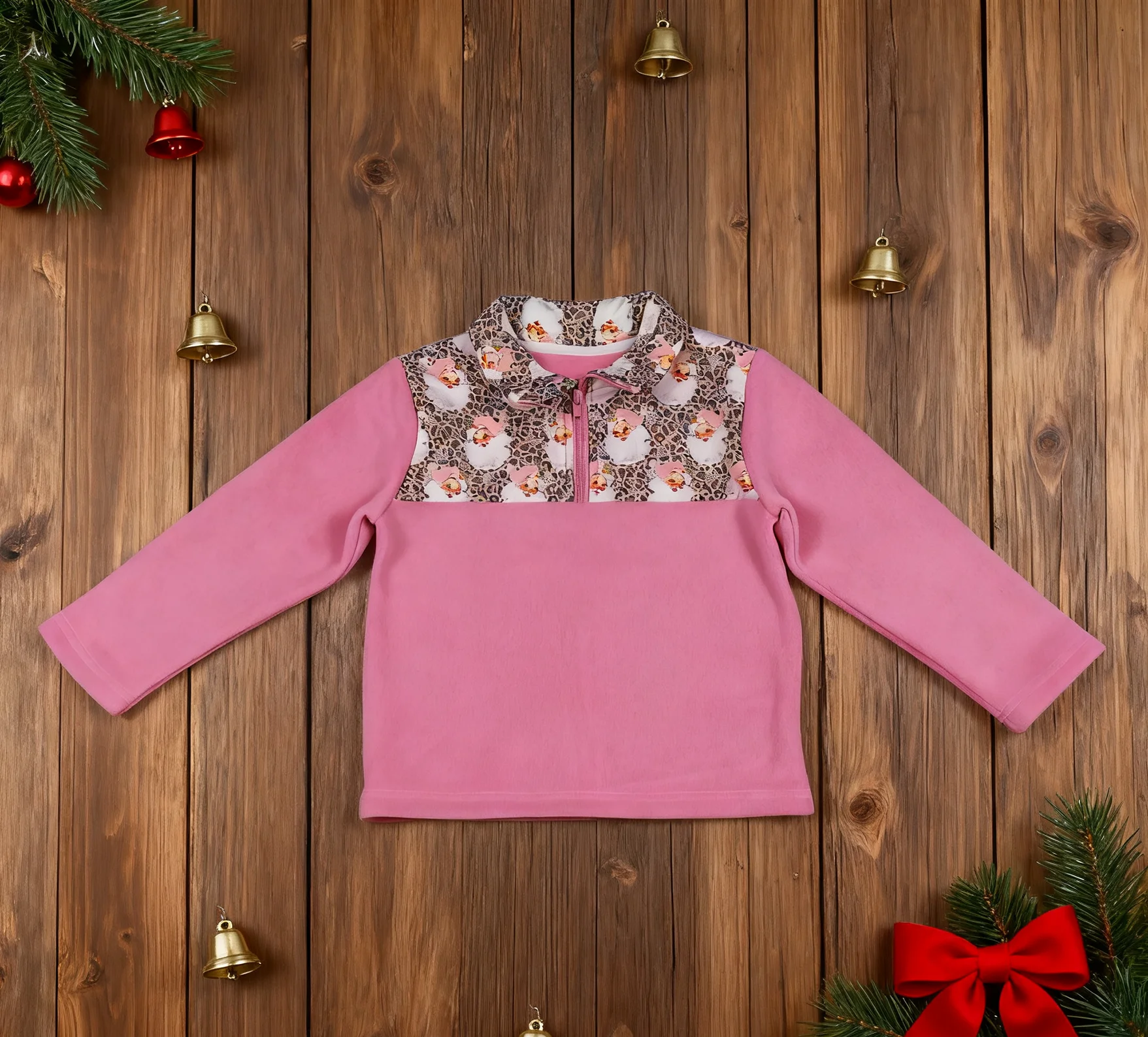 

Z922-15 GT1151 Children Boutique Clothes Long Sleeve Santa Print Top Kids Girls Shirt