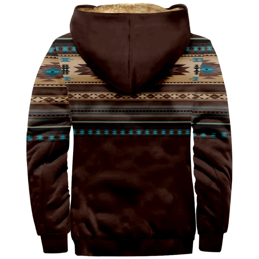 Tribal Graphic Vintage Hoodie Long Sleeve Zipper Sweatshirt Winter Stand Collar Coat Women Men Harajuku Clothes