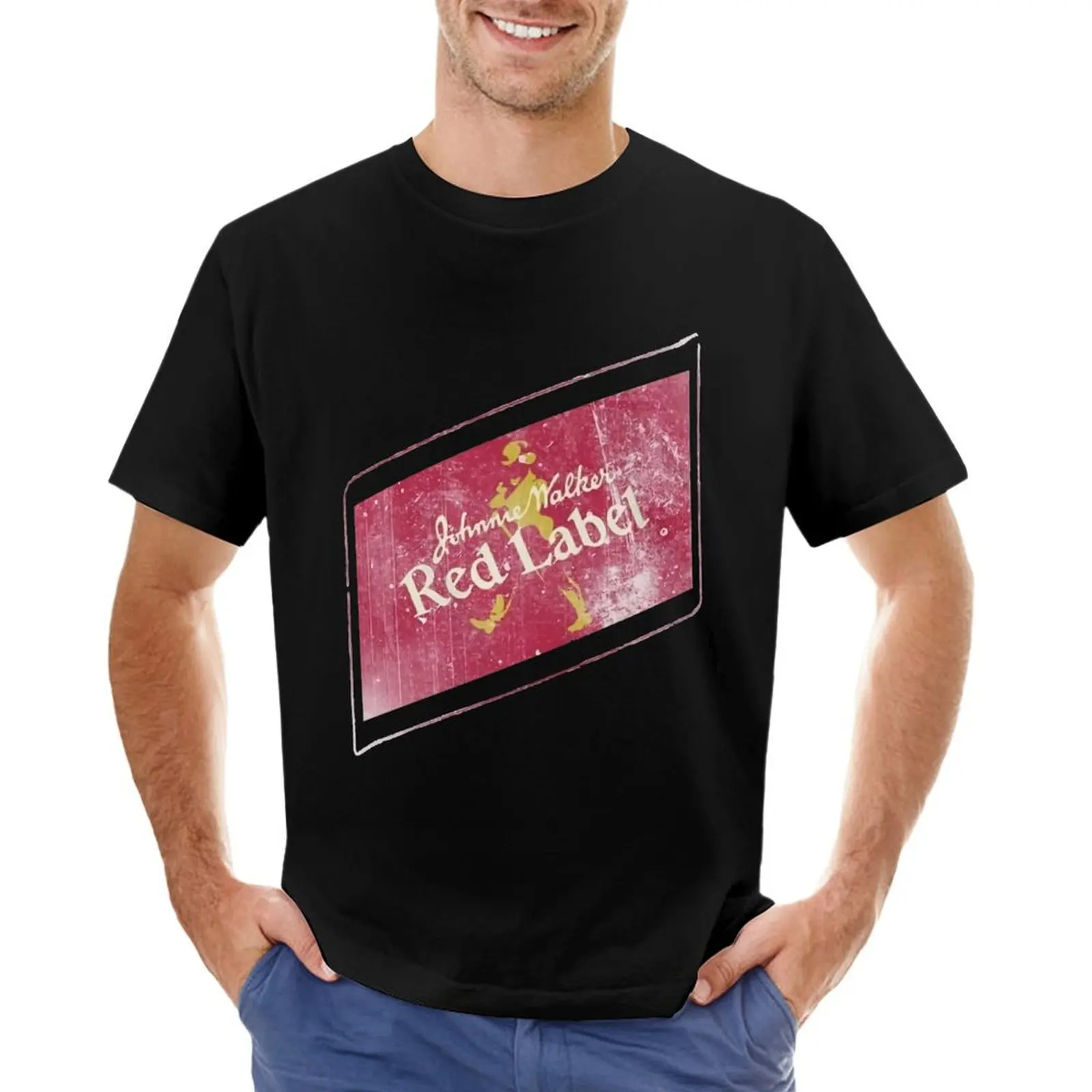 Мужская хлопковая футболка Johnnie Walker, белая Винтажная футболка с рисунком, с рисунком в стиле голубого архива