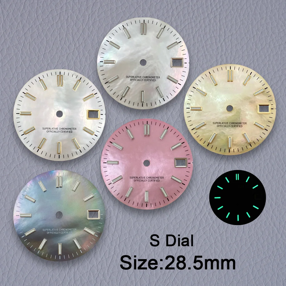 Alta qualidade 28.5mm s logotipo fritillaria dial adequado para movimento nh35/nh36 verde luminoso relógio modificação acessórios