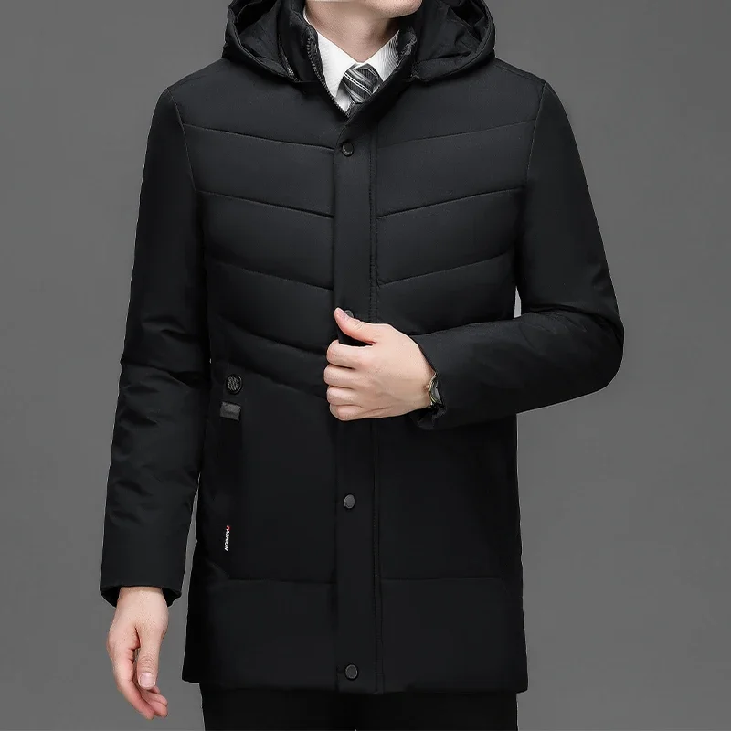 Brand Men\'s Winter Jacket Casual Business Comfortable Thickened Down Cotton Padded Jacket 2024 New Snow Detachable Hooded Parka