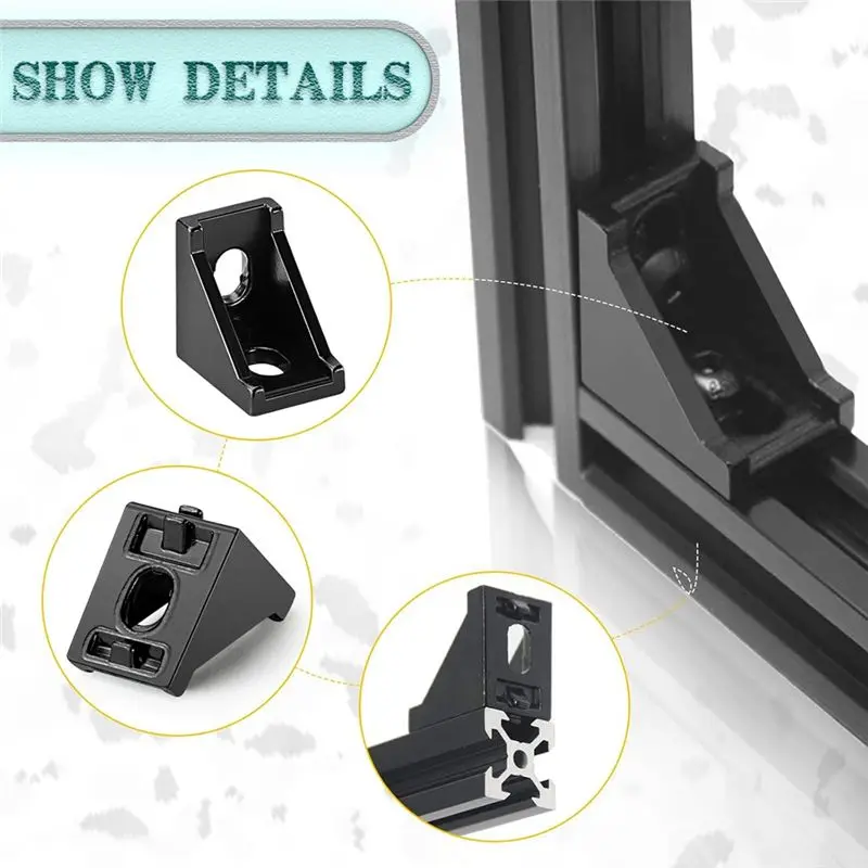 DT17 Black Right Angle Corner Bracket Set 2028 Aluminum Extrusion Profiles 30 Sets with T Slot Nuts and Bolts T Track