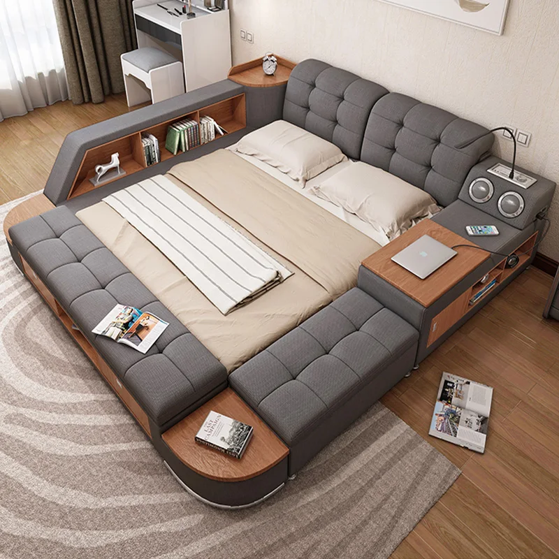 

Bedroom Furniture King Size Bed Luxury Modern Fabric Smart Queen Twin Bed with Storage Tatami Design Soft Bed