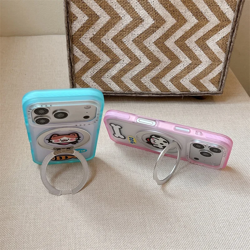 Phone Case For iPhone 15 16 17 Pro Max Cute Cartoon Cat Dog With Magsafe Compatible Shockproof Anti Drop Lens Full Protection