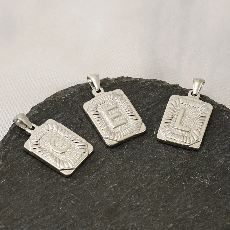 Square Letter Stainless Steel 18K Gold Plated 26 A-Z Initials Pendant for Women Men Necklace Personalized Name Customization