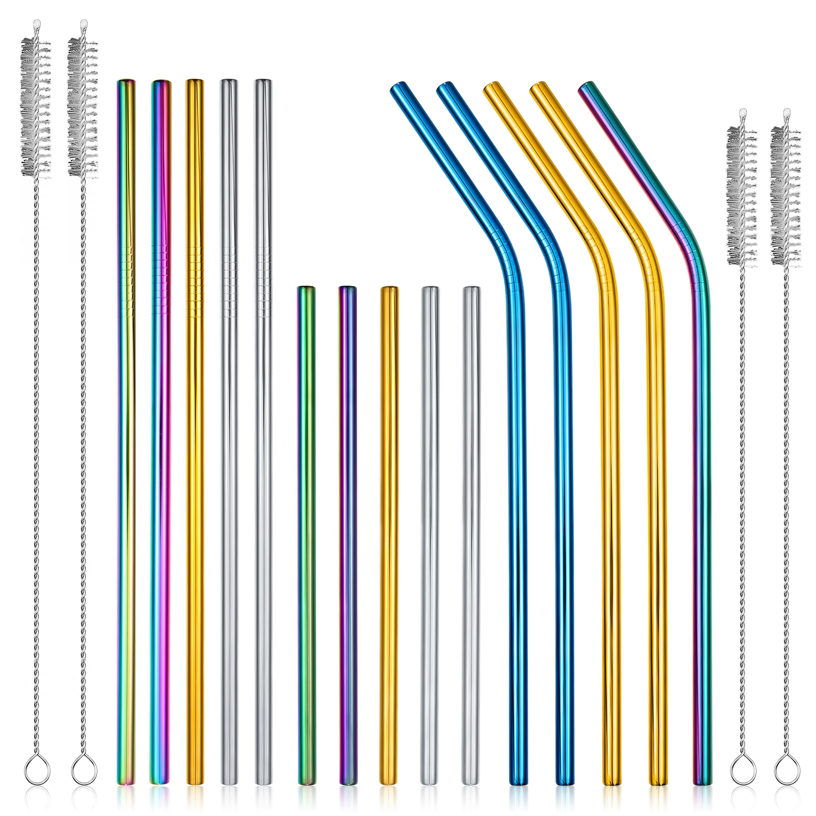 

Drinking Straws Set of 19 Stainless Steel Straws Cocktail Straws Colourful Metal Straw with 4 Clean Brush 5 Long 5 Short 5 Bent