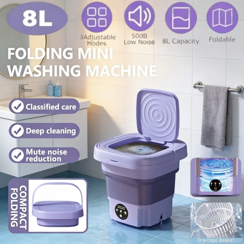 

Portable Small Washing Machine Lightweight Travel Laundry Washer Home Use Integrated 8L Large Capacity with Spin Washing Machine