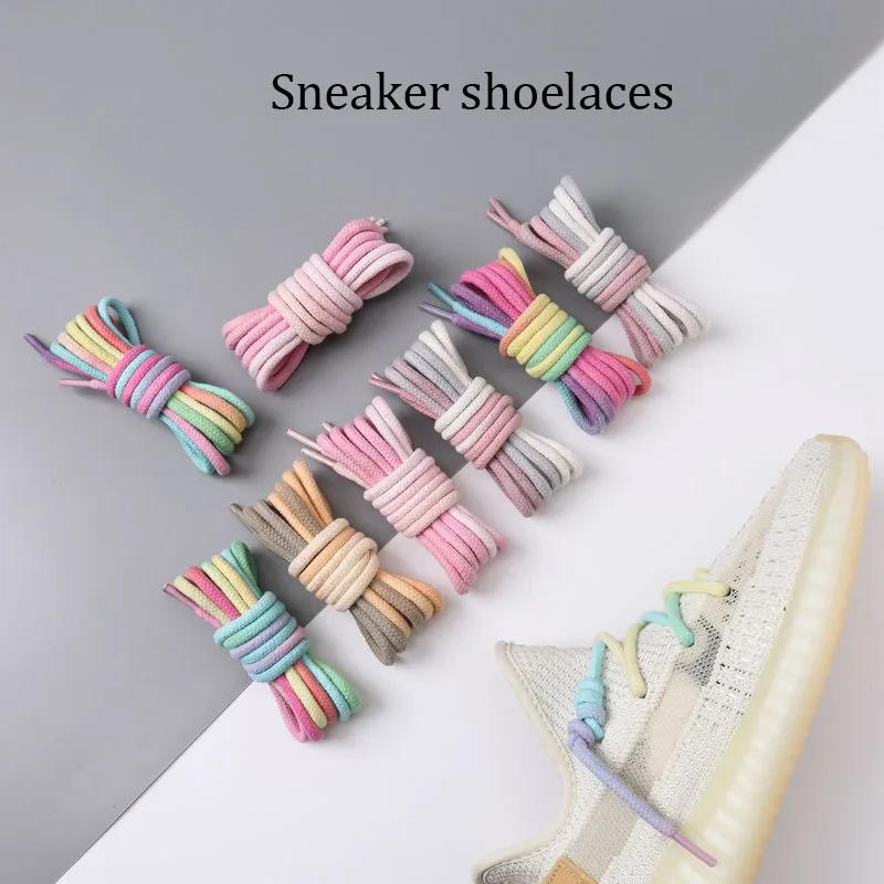 Round Rainbow Shoelaces for Sneakers Casual Canvas Shoe Laces Colorful Gradient Shoelace Cotton Sports Shoe Shoestrings 4mm Bold