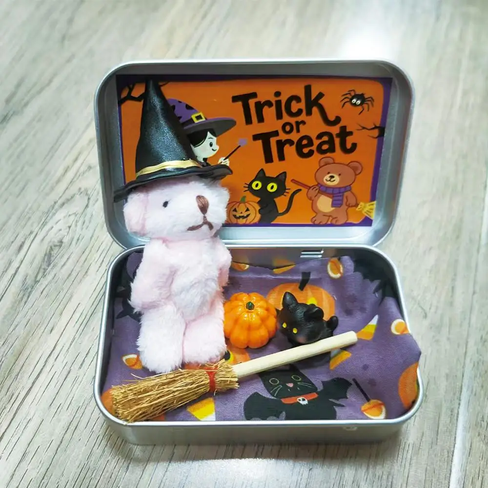 Halloween Teddy Bear Gift Box Set with Mini Broom & Pumpkin - Prefilled Surprise Party Favors for Kids, Candy Treat Bags Fillers