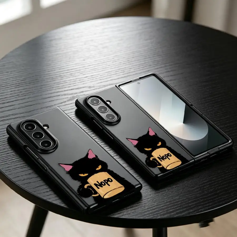 Case for Samsung Galaxy Z Fold 8 ZFold5 ZFold7 ZFold6 ZFold4 Z Fold 7 6 5 4 3 ZFold3 Back Phone Cover Coffee Nopo Cat