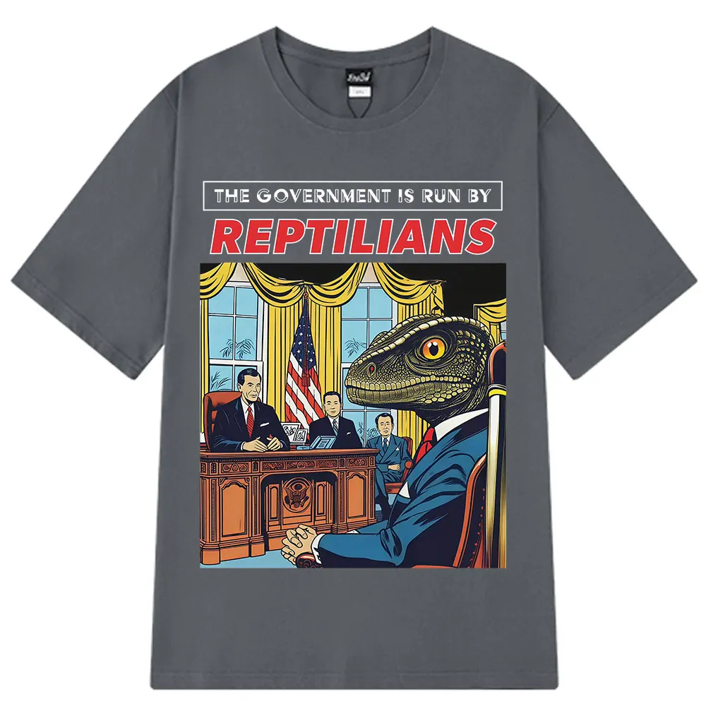 الحكومة تشغيل الزواحف مضحك تي شيرت تقليدي الرجال النساء Harajuku المتضخم تي شيرت قصيرة الأكمام القطن تي شيرت غير رسمي #4