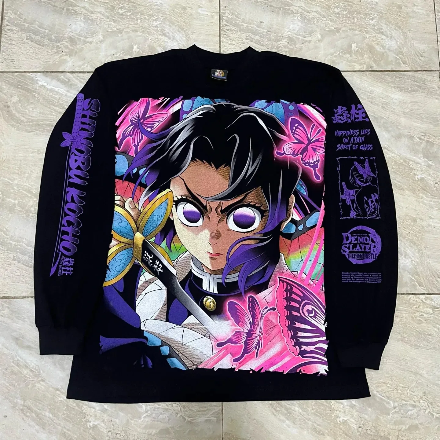 

Shinobu Long Sleeve Shirts Demon Slayer Graphic T Shirts Y2k Streetwear Oversized T Shirt Harajuku Crew Neck Black Cotton Tops