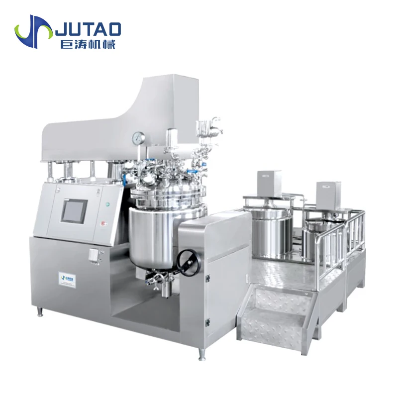 

GMP Standard 300L Hydraulic Lifting Vacuum Emulsifier Mixer Machine PLC Control Cream Lotion Mixing Equipment