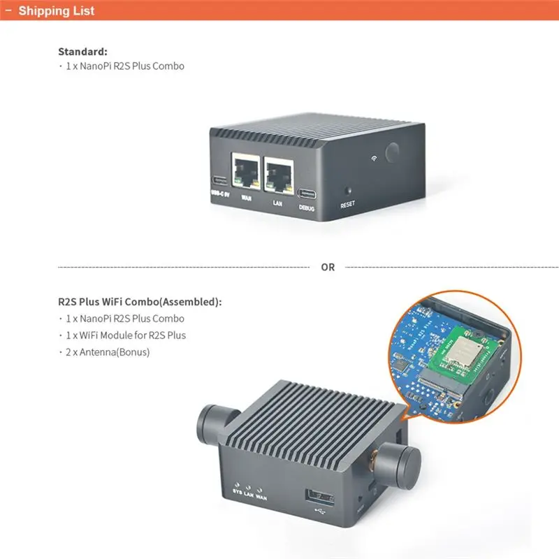 Efficient Nanopi R2S Plus Rockchip RK3328 Mini Router Dual Gigabit Port 1GB RAM 32GB EMMC