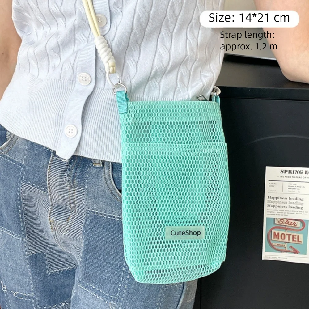 

Cute Sweet Nylon Mesh Bag Adjustable Portable Korean Style Shoulder Bag Purse Hollowed-out Mobile Phone Bag Outdoor