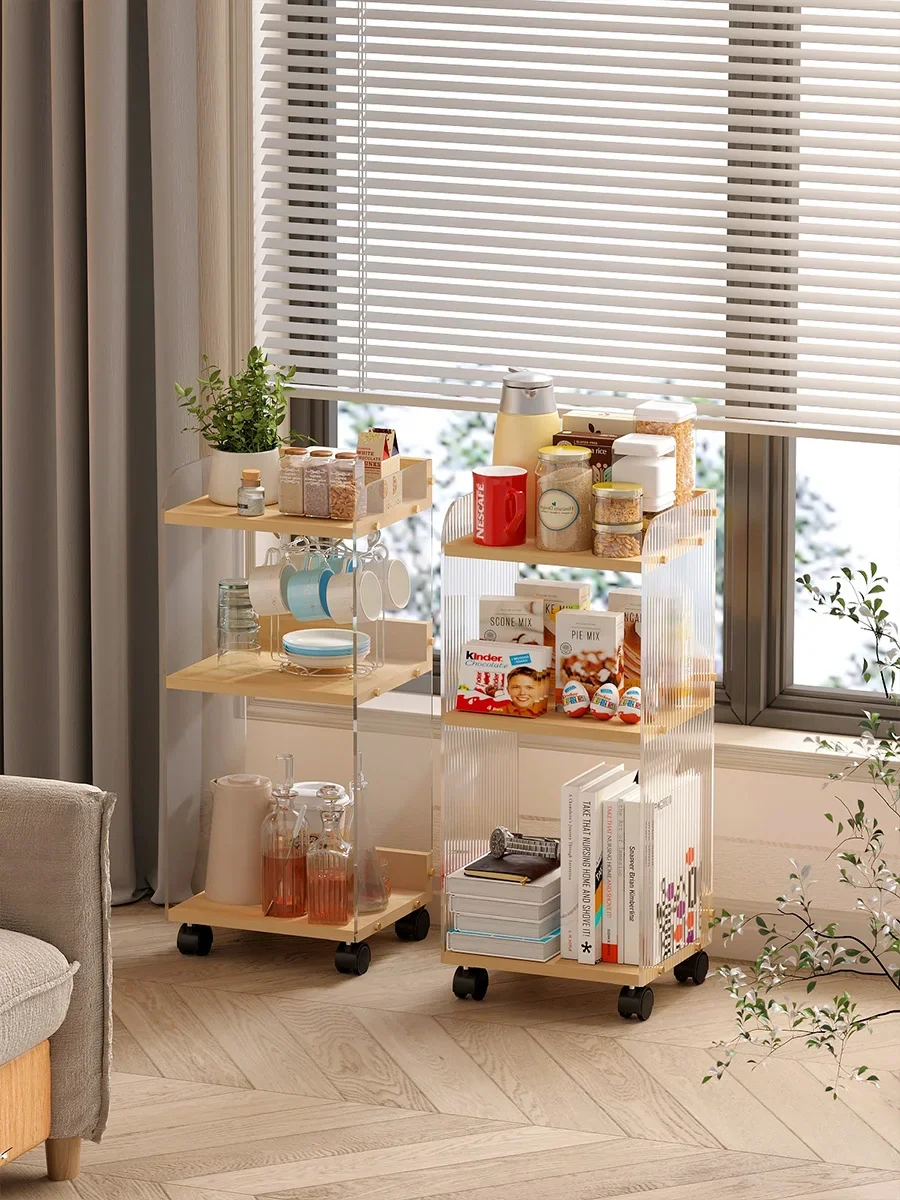 Multi-layer storage rack with wheels and cup holder, perfect for organizing books and bags under your desk