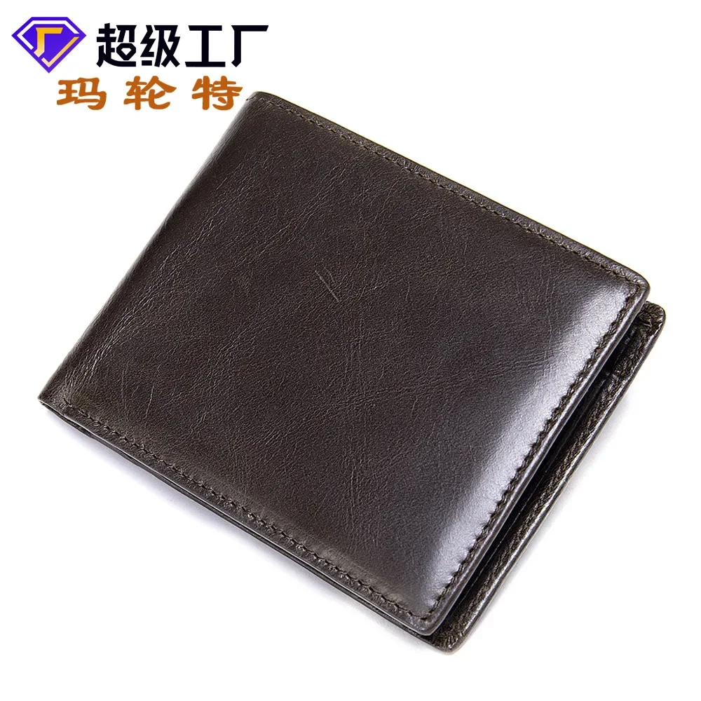 

High quality men's genuine leather wallet short, multi slot cowhide wallet, anti magnetic RFID zero wallet for men