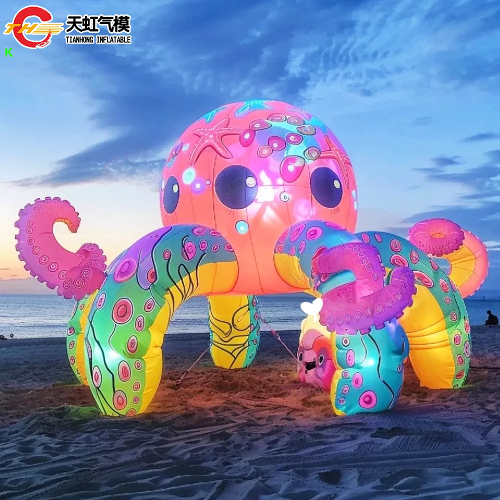 Cabina de pulpo inflable con impresión elegante colorida, envío rápido, con iluminación LED, fondo de tienda de escenario para tentáculos inflables