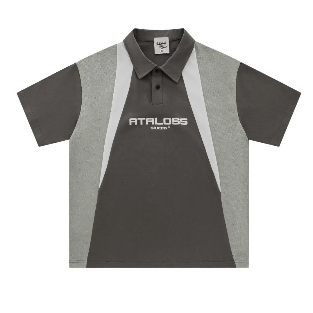 

American casual sports contrasting color stitching letter print POLO shirt 2024 new Korean style top men short-sleeved T-shirt