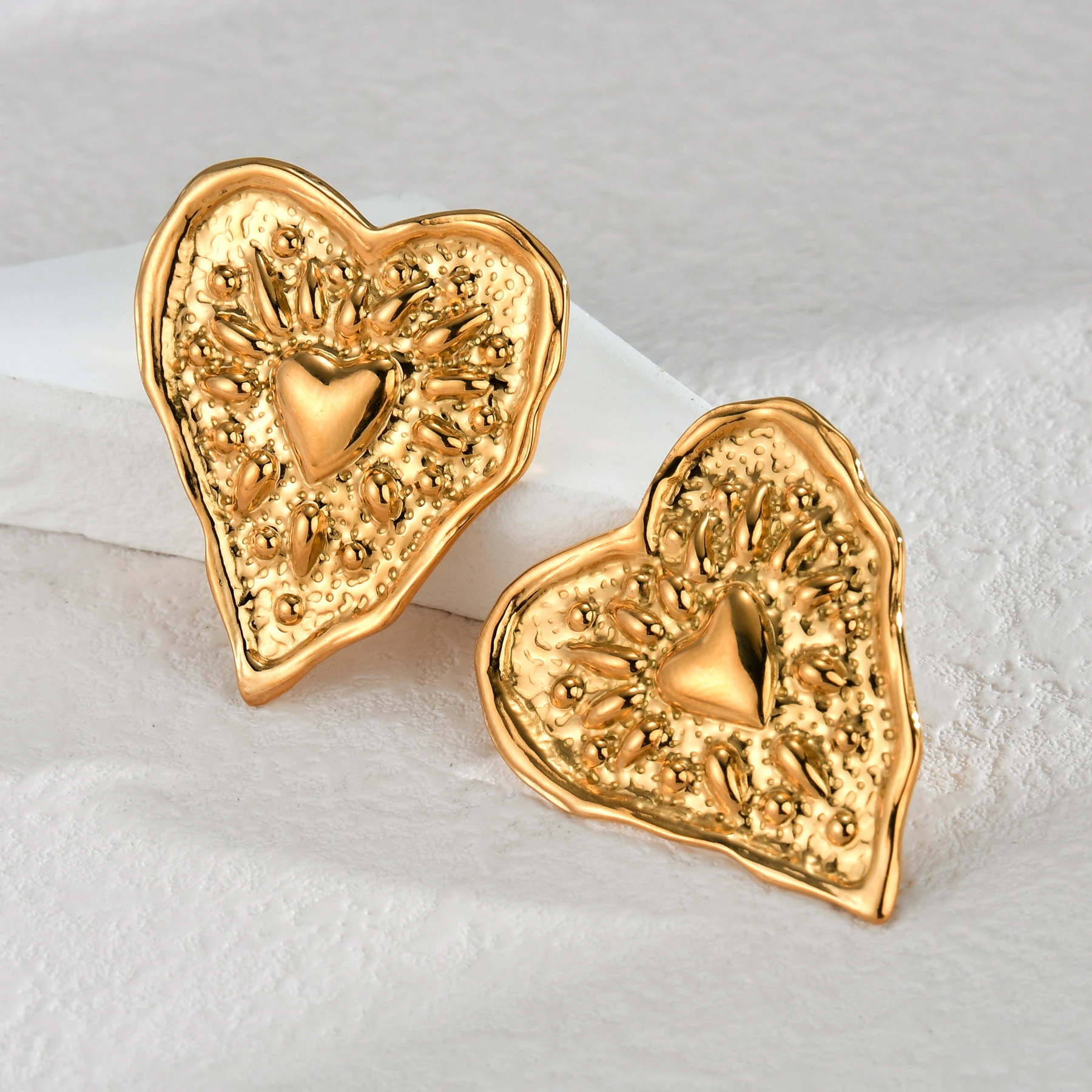 18K Stainless Steel Gold Plated Stud Earrings Accessories Luxury Trendy Heart Shaped Earrings Women wedding Couple Jewelry Gifts