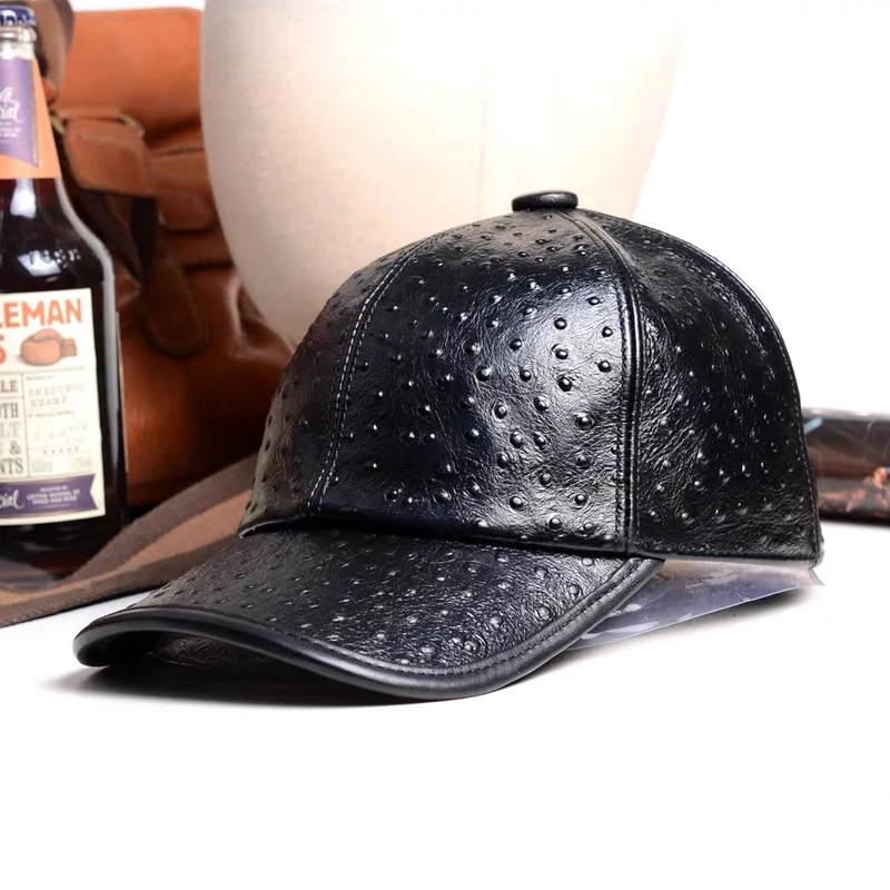 

Fashion Spring/Winter Male Genuine Leather Baseball Caps Protection Hockey Golf Fishing Gorras Trucker Hat For Man Bright Dot